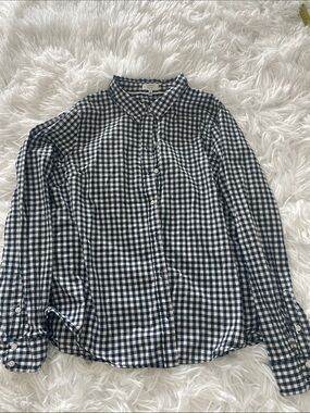 crown & ivy Navy and White Gingham Button-Up Blouse